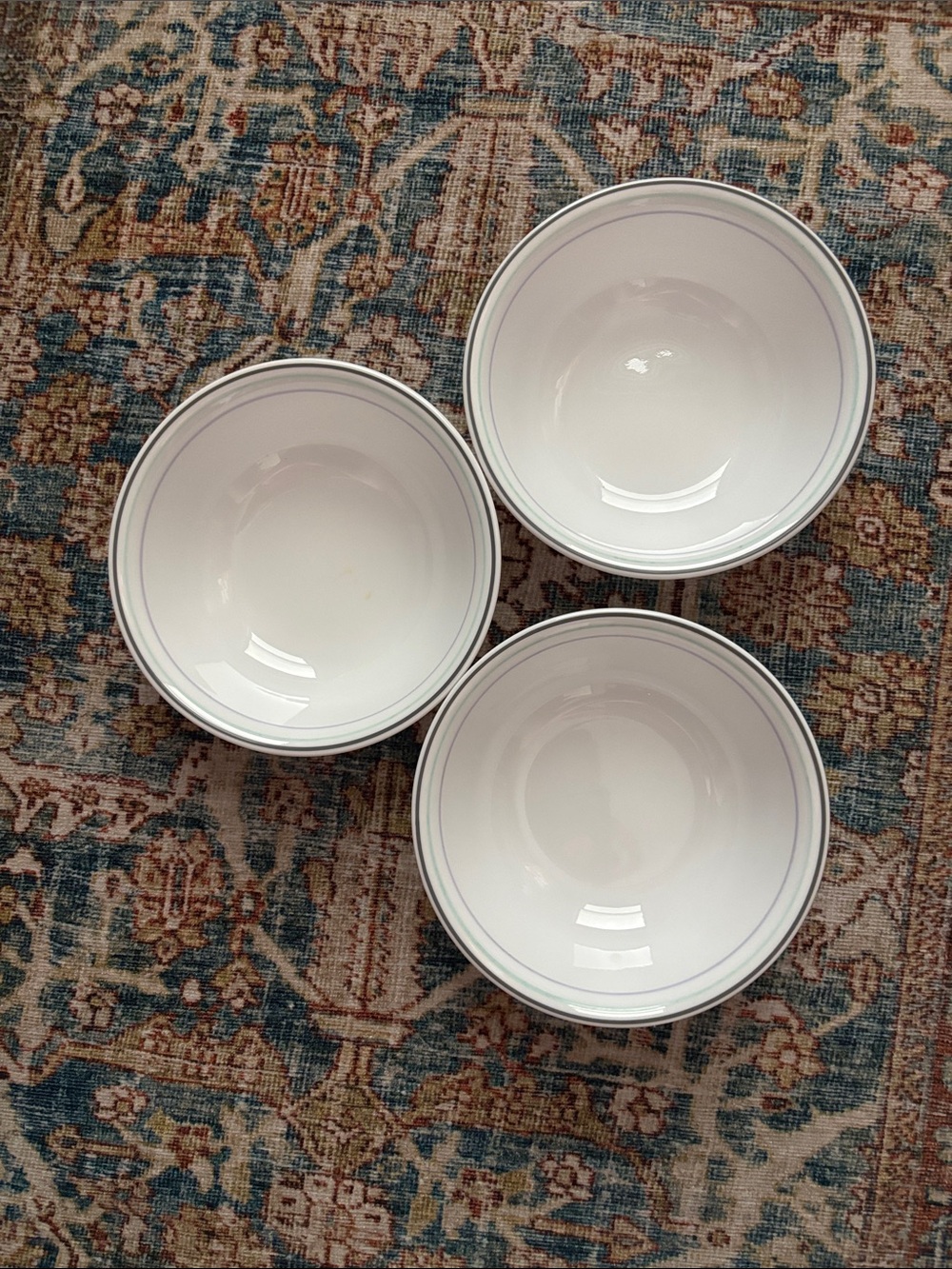Vintage White Corelle With Green Gray Trim 6” Diameter Bowls